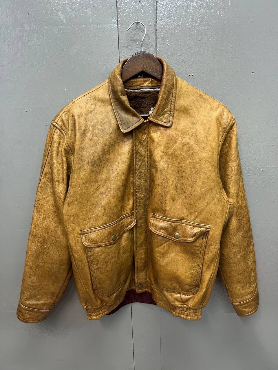 VINTAGE LEATHER JACKET WITH FLEECE LINED