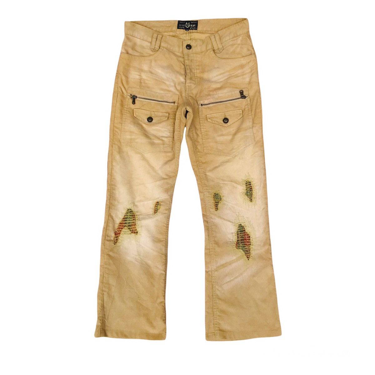 image of Distressed Denim Flared Dexie Dean Distressed Cargo Bush Pant W29 Inch in Brown, Men's
