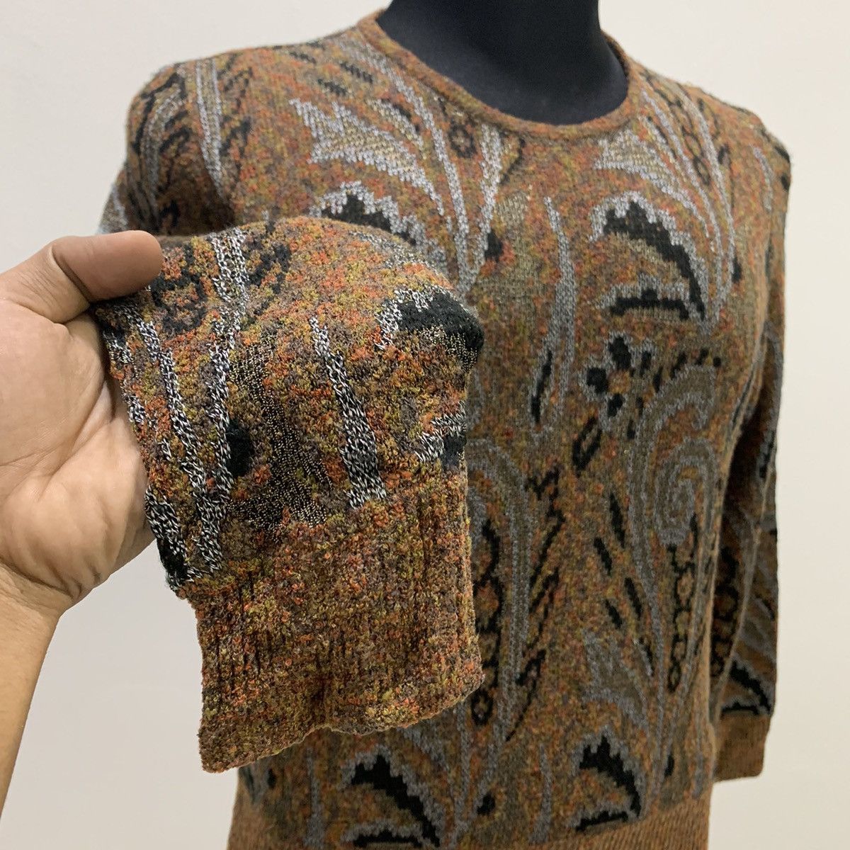 Aran Isles Knitwear × Designer ROGICA Intarsia Paisley Art Fullprint Allover Knit Sweater Size M / US 6-8 / IT 42-44 - 11 Thumbnail