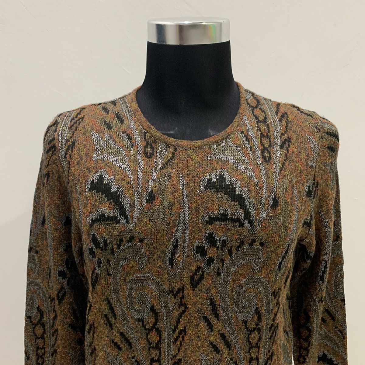 Aran Isles Knitwear × Designer ROGICA Intarsia Paisley Art Fullprint Allover Knit Sweater Size M / US 6-8 / IT 42-44 - 3 Thumbnail