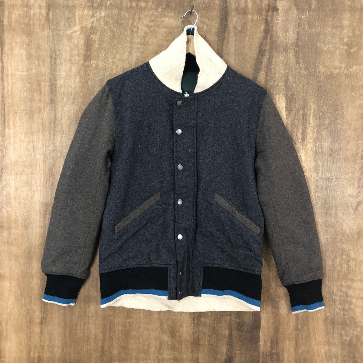 Japanese Brand JAPANESE BRAND GREY WOOL VARSITY JACKET #1869 Size US M / EU 48-50 / 2 - 3 Thumbnail