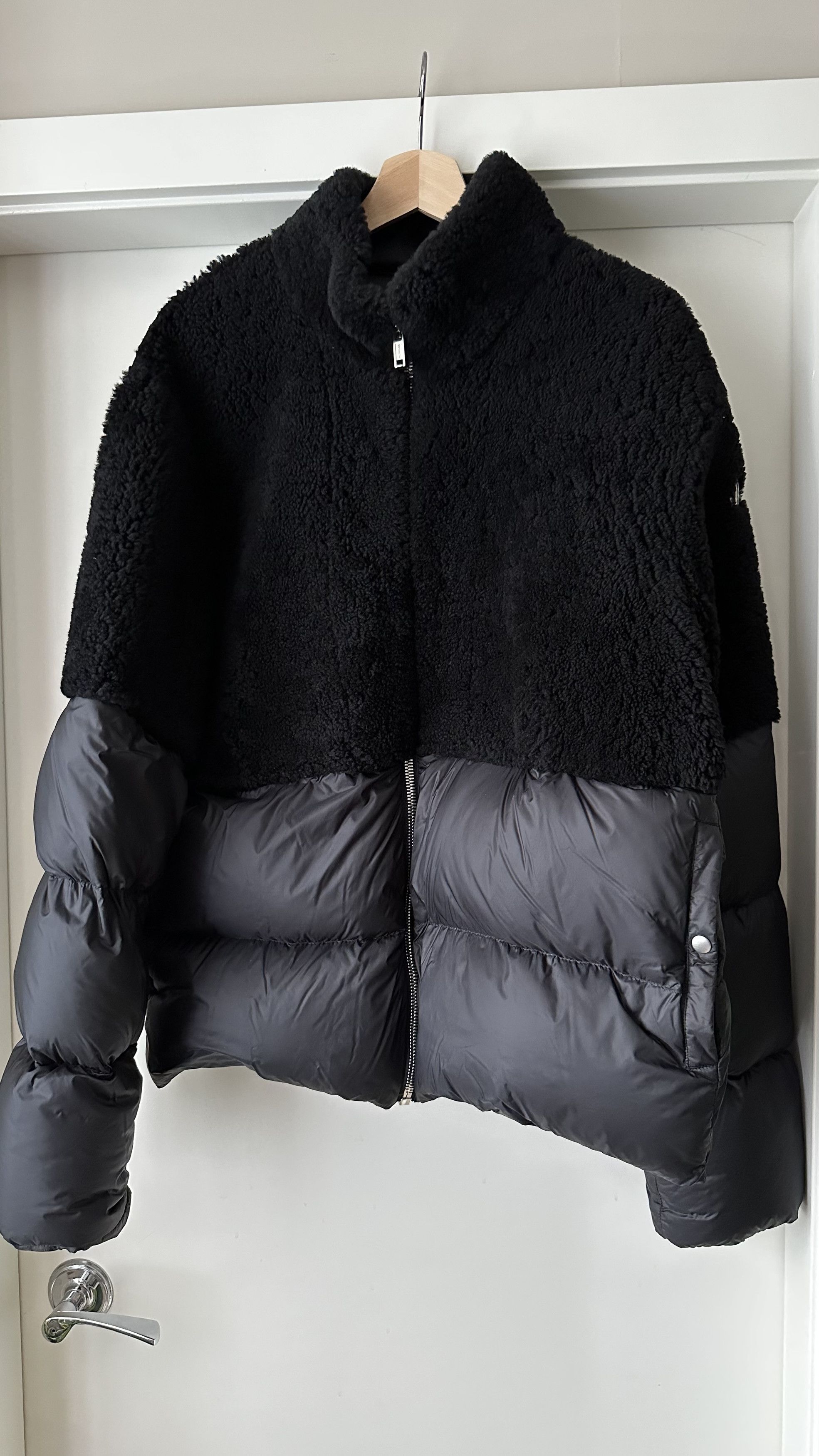 Pre-owned Moncler X Rick Owens Shearling Coyote Coat In Black