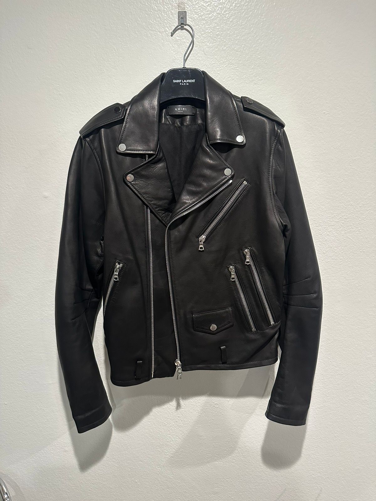 Pre-owned Amiri Calfskin Leather Perfecto Biker Jacket In Black