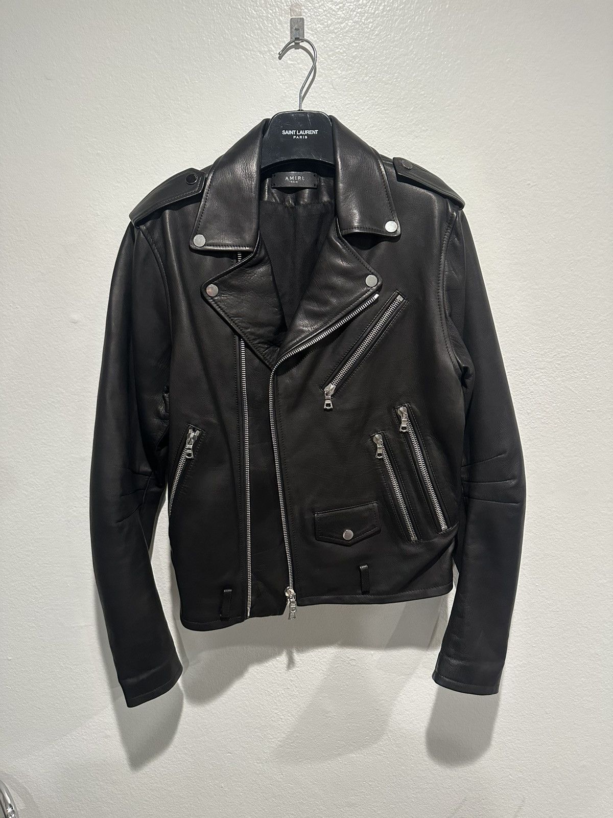 image of Amiri Calfskin Leather Perfecto Biker Jacket in Black, Men's (Size Medium)