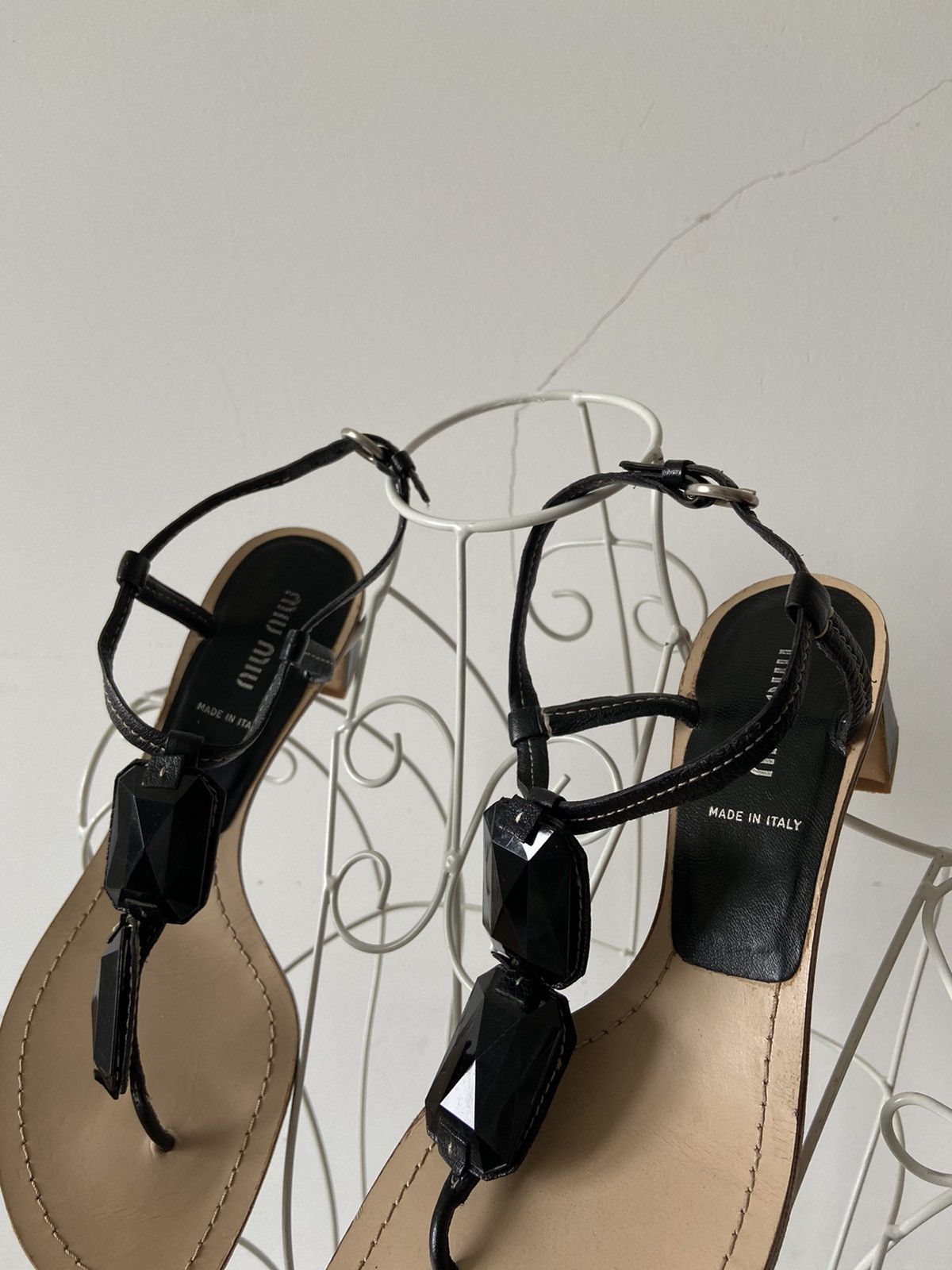 Miu Miu Miu Miu black crystal leather sandals heel Size US 7 / IT 37 - 5 Thumbnail