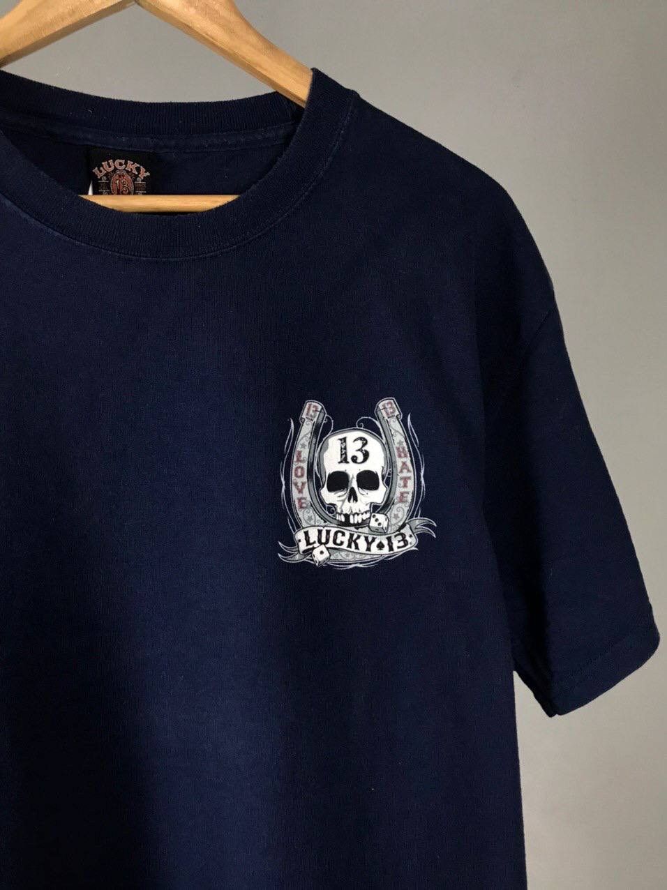 Vintage Lucky 13 rock streetwear navy blue made in USA tee Size US L / EU 52-54 / 3 - 3 Thumbnail