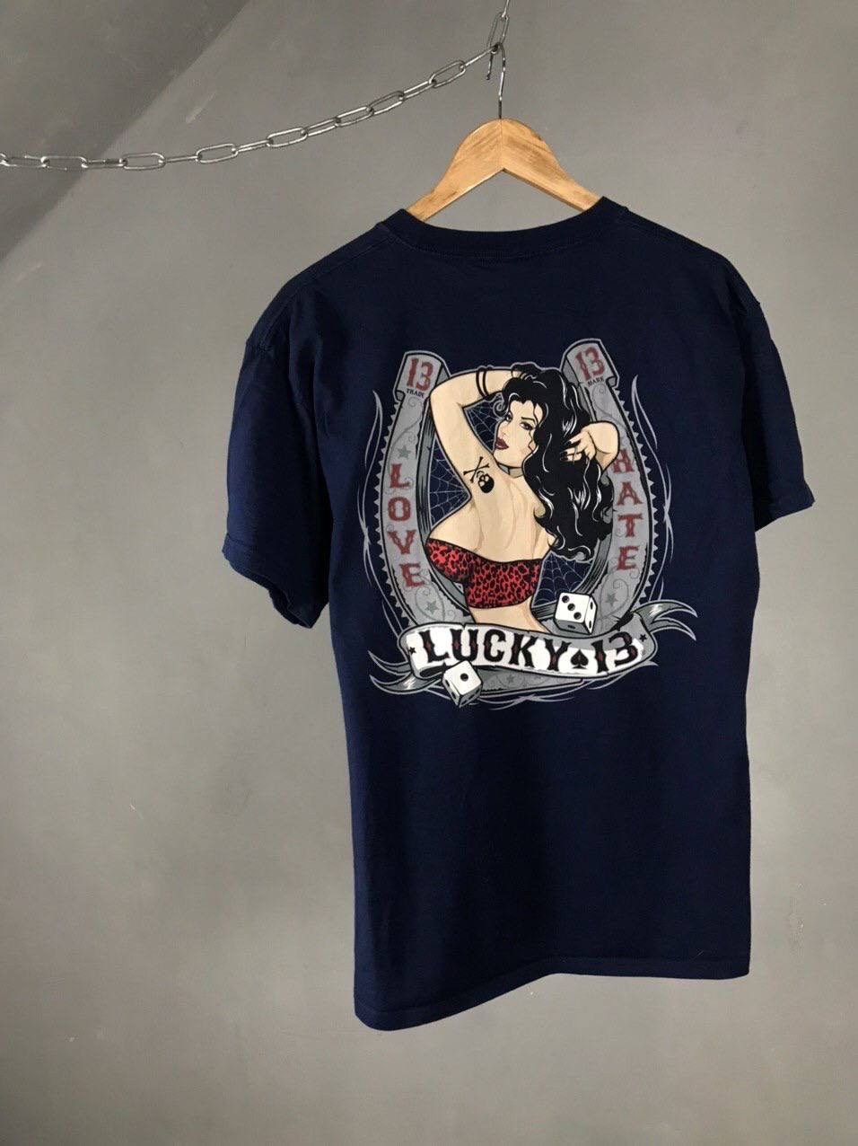 Vintage Lucky 13 rock streetwear navy blue made in USA tee Size US L / EU 52-54 / 3 - 1 Thumbnail