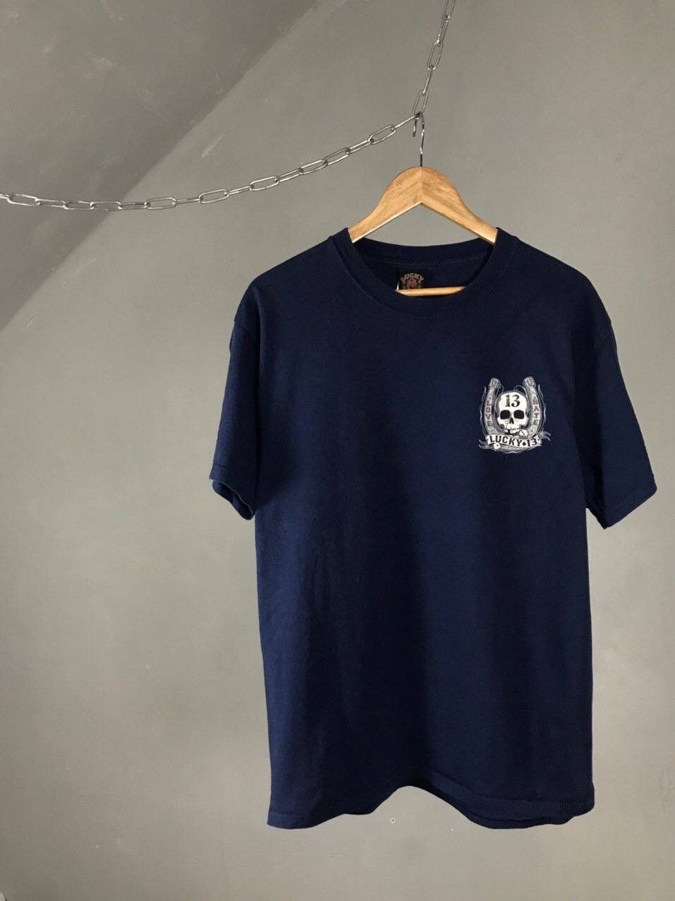 Vintage Lucky 13 rock streetwear navy blue made in USA tee Size US L / EU 52-54 / 3 - 2 Thumbnail