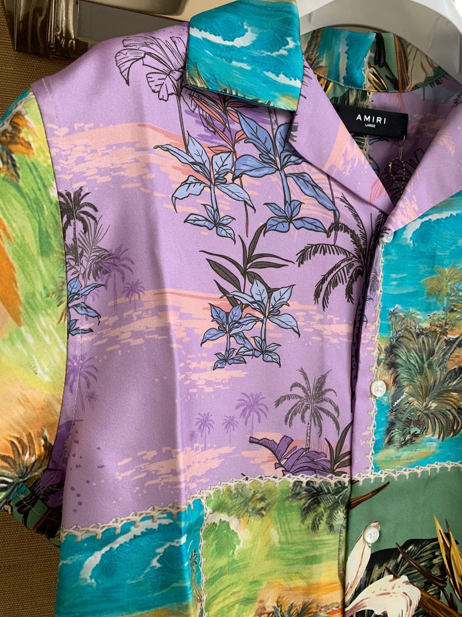 Amiri Hawaiin Patchwork Shirt in Purple Green Size US L / EU 52-54 / 3 - 3 Thumbnail