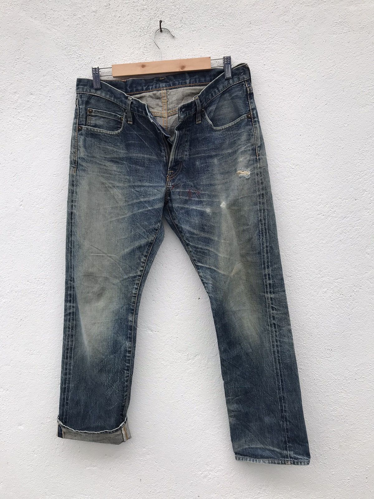 Japanese Brand × Vintage Made In Japan ORANGES Distressed Rips Selvedge Denim Jeans Size US 31 - 1 Thumbnail