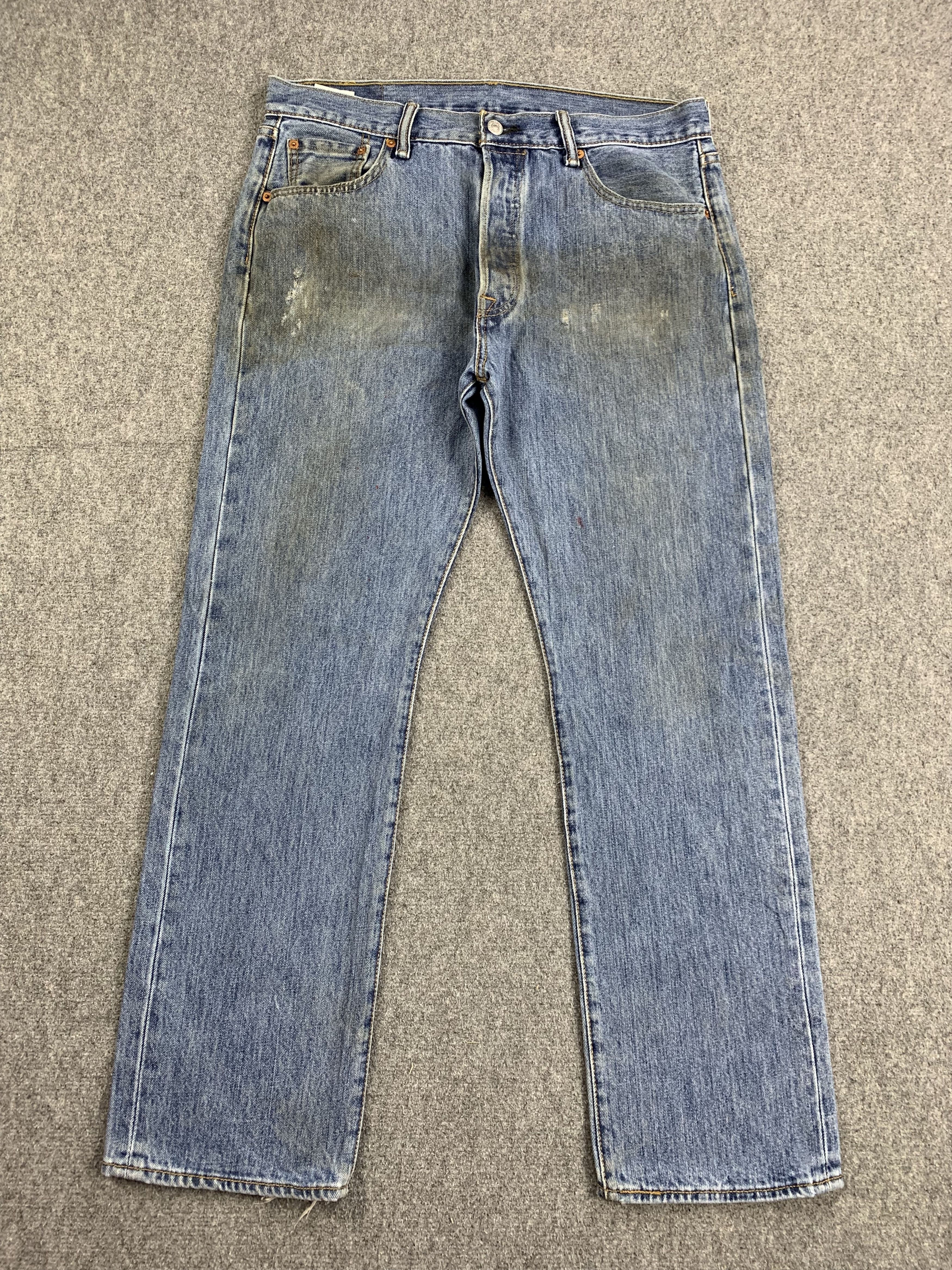 image of Levis 501 Faded Blue Jeans in Blue Denim, Men's (Size 35)