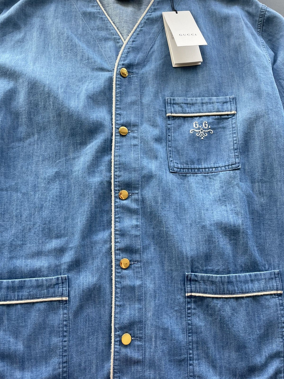Gucci Brand New Super Runway Oversized Denim Logo Bowling Shirt Size US L / EU 52-54 / 3 - 24 Thumbnail