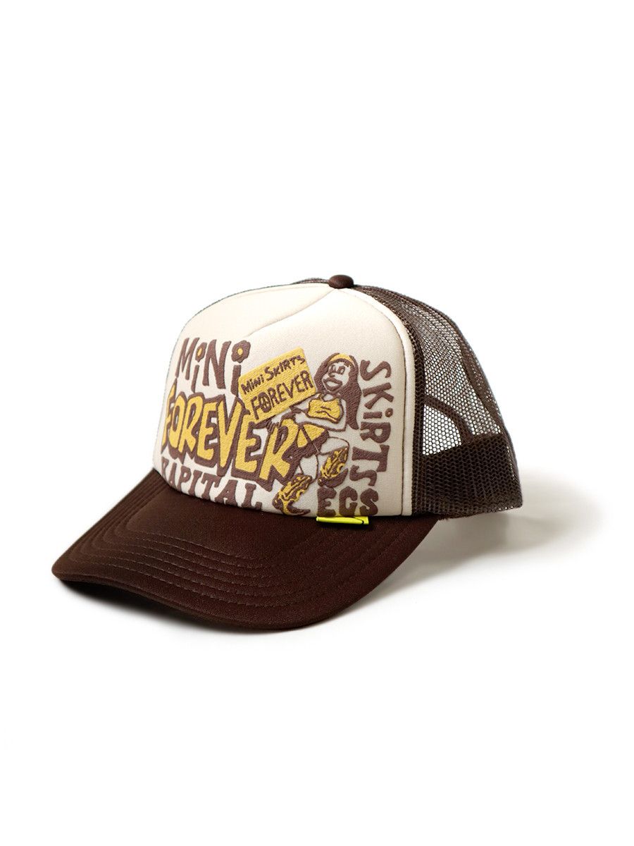 image of Kapital Legs Mini Forever Trucker Hat in Brown, Men's