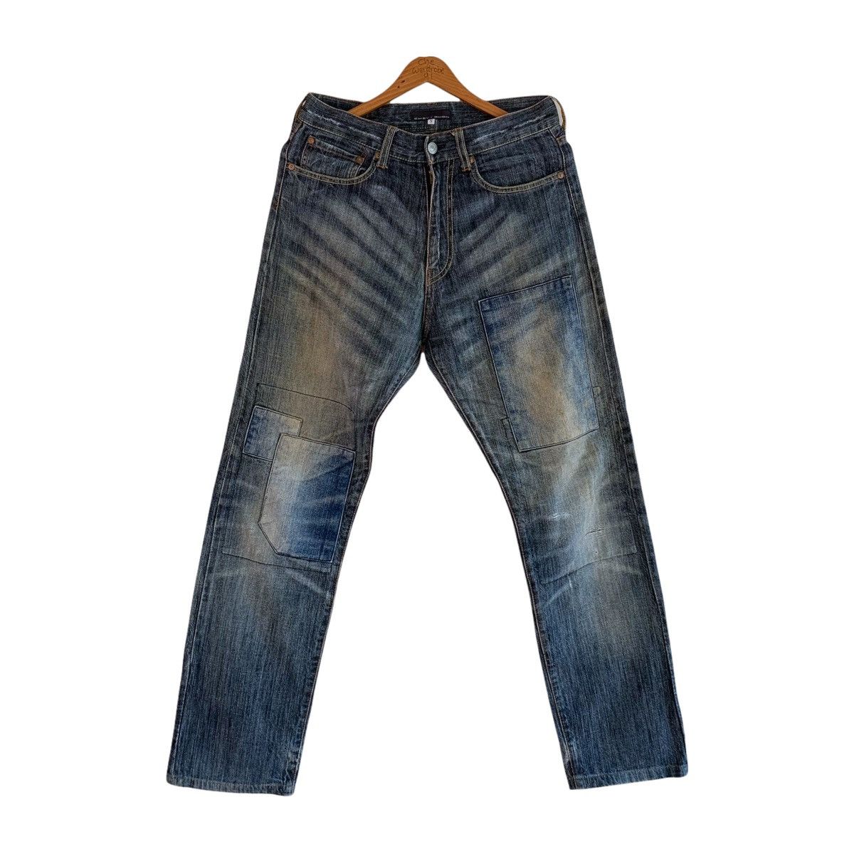 image of Chevignon Reconstructed Patches Denim Pant in Blue Denim, Men's (Size 30)