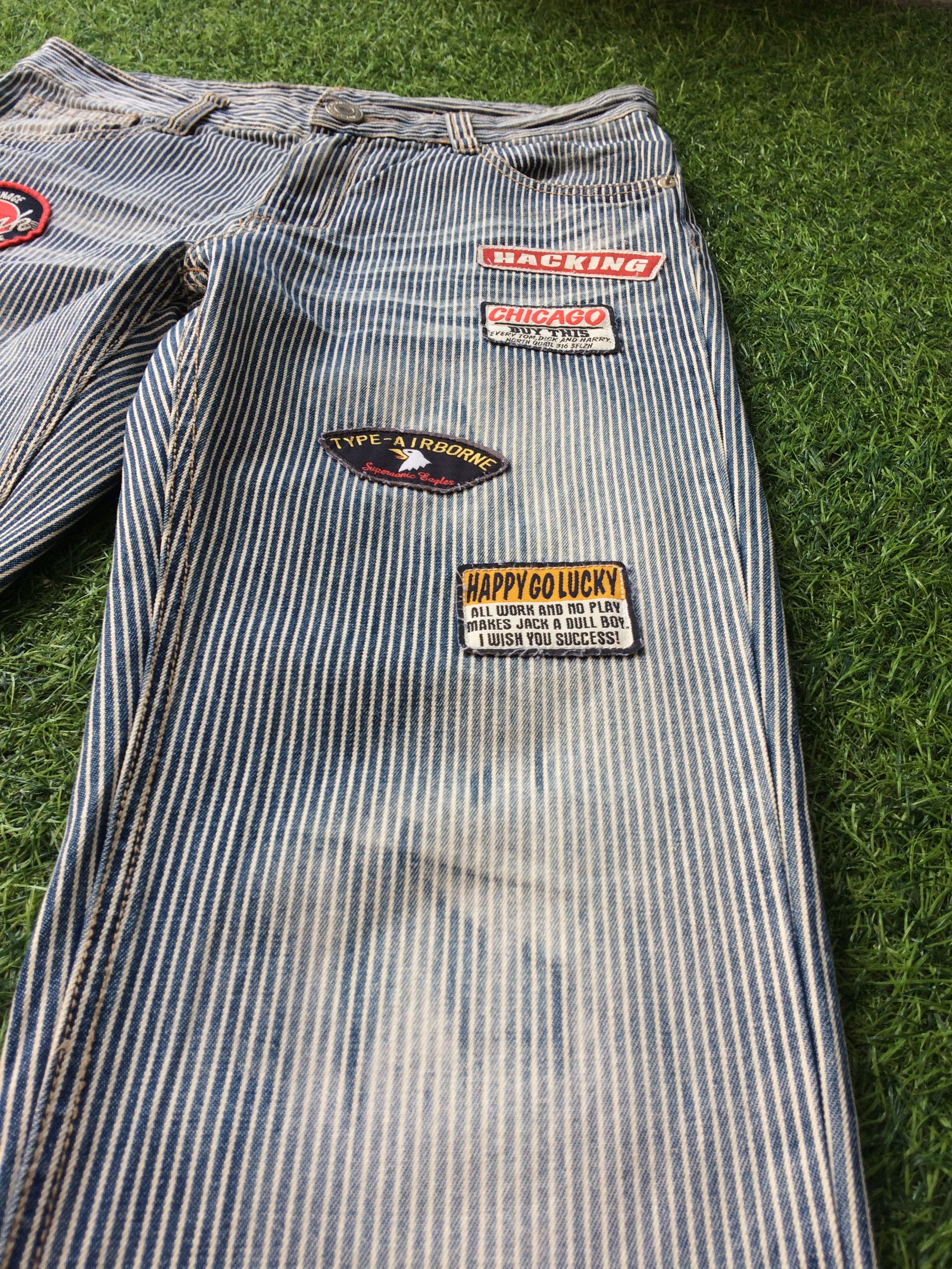 Japanese Brand Distressed Hickory Stripe Patches Jeans #D-236 Size US 30 / EU 46 - 7 Thumbnail