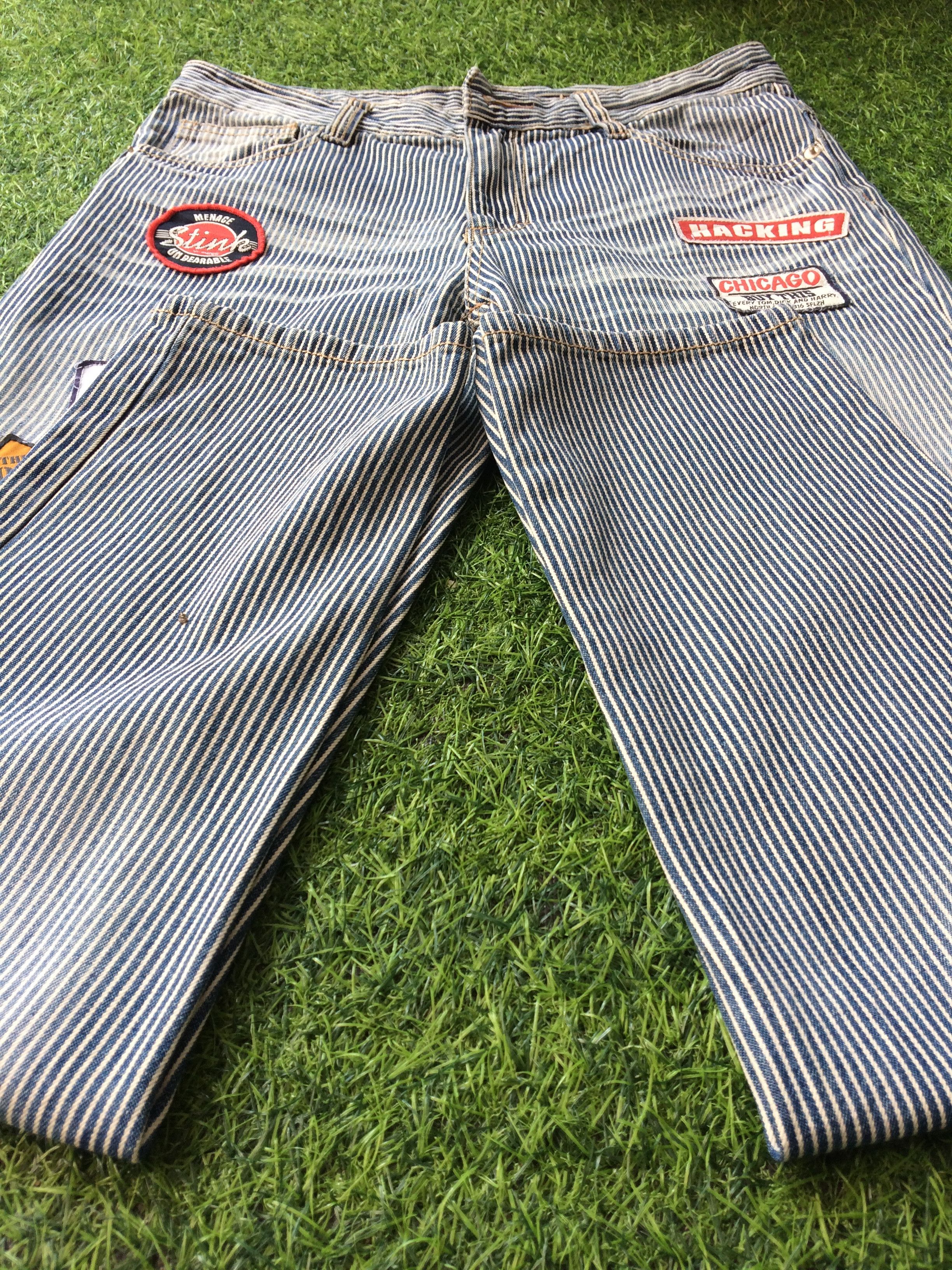 Japanese Brand Distressed Hickory Stripe Patches Jeans #D-236 Size US 30 / EU 46 - 5 Thumbnail