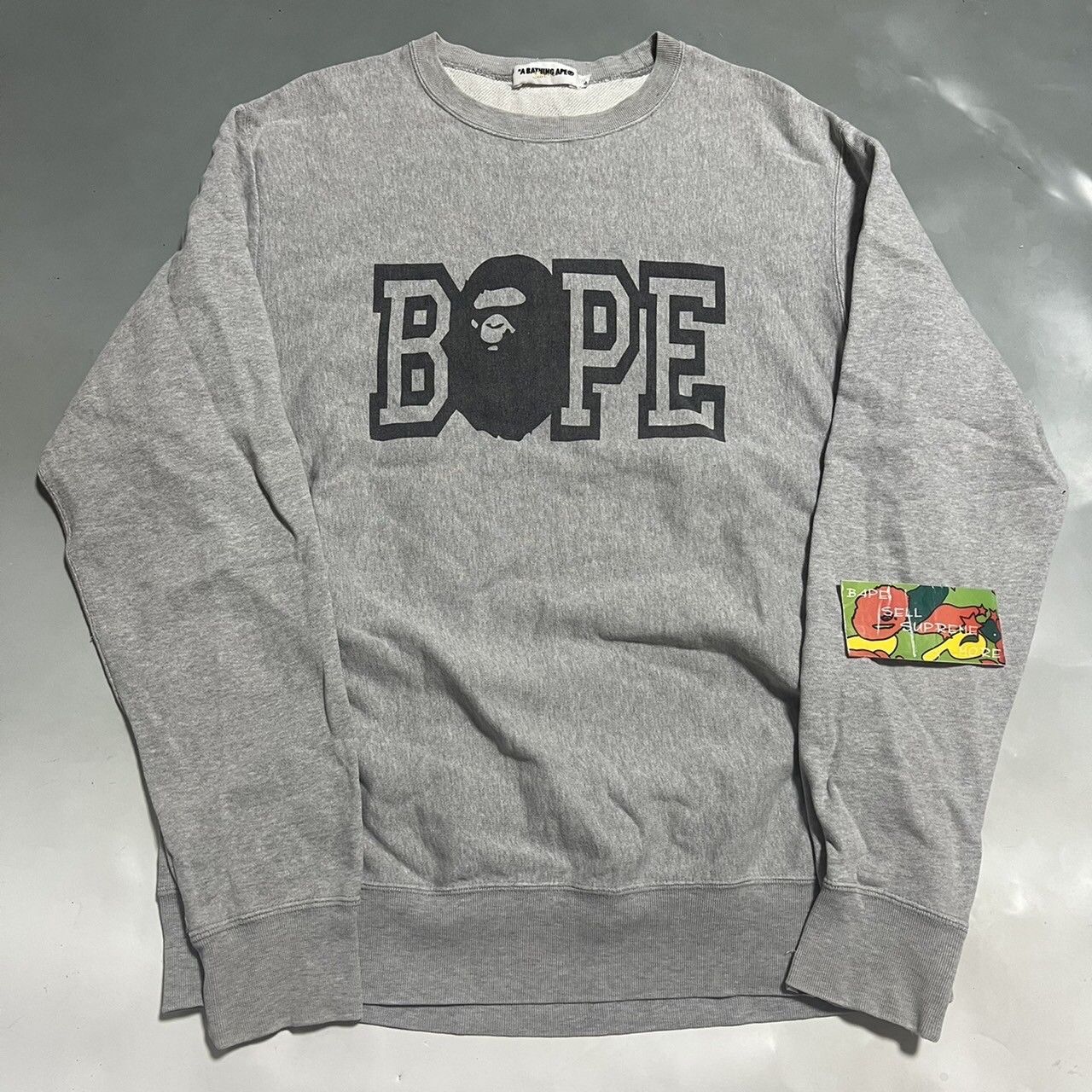 image of Bape Ape Head Crewneck Sweat Gray in Grey, Men's (Size Large)