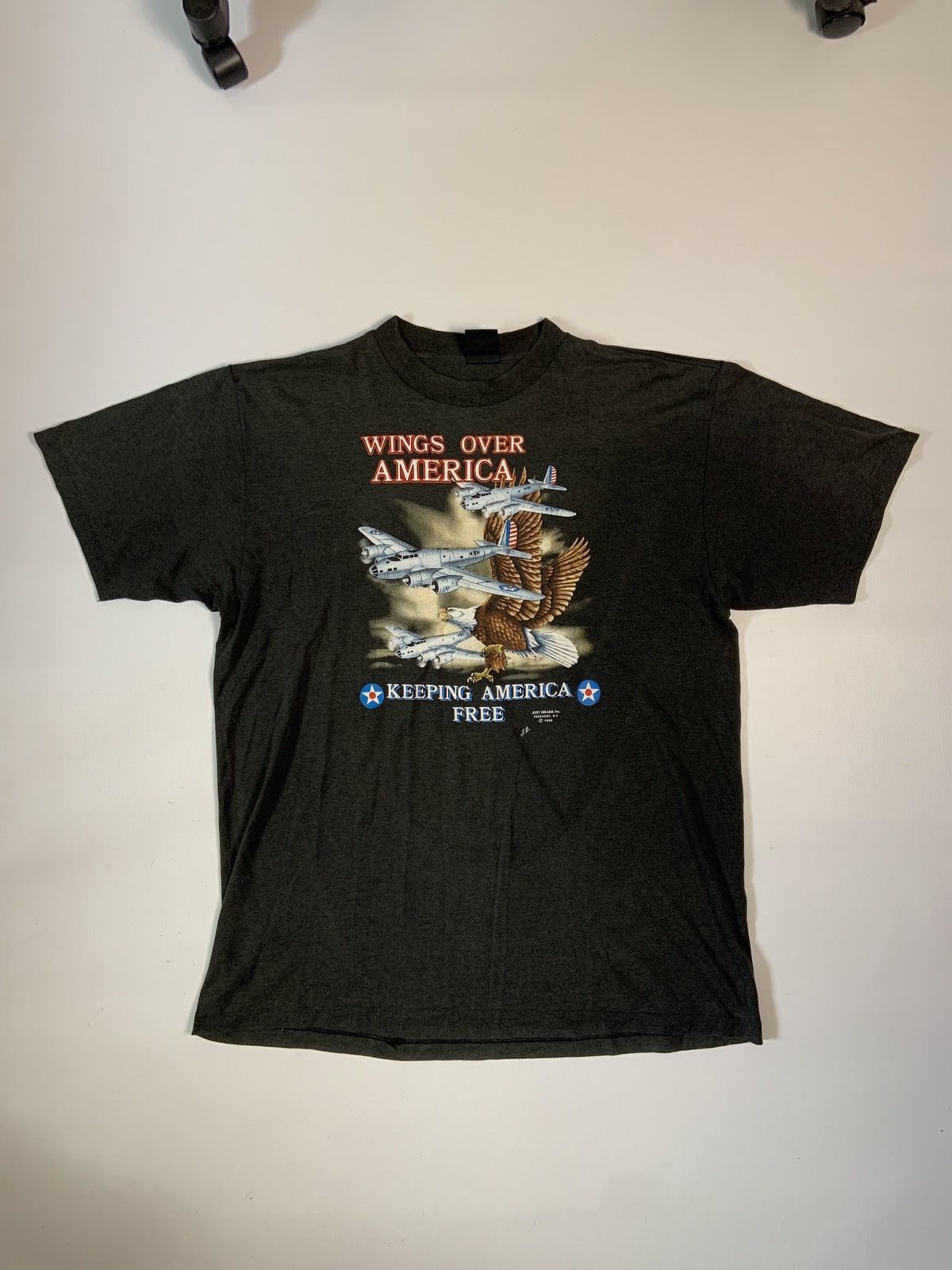 image of Made In USA x Vintage 1988 3D Emblem Wings Over America Keeping America Free in Grey (Size XL)