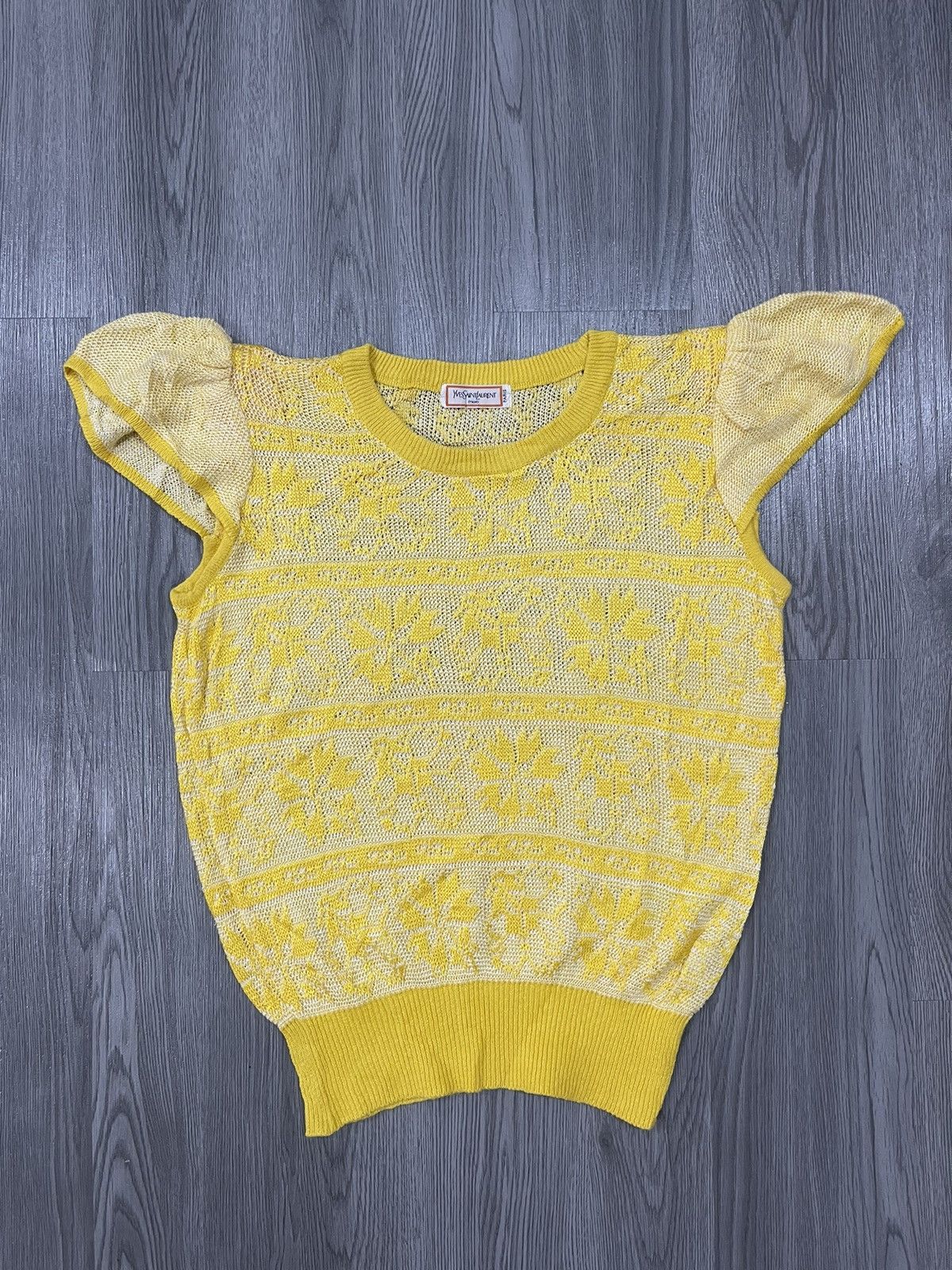 Yves Saint Laurent Tricots Yellow knit Mesh tank top shirt