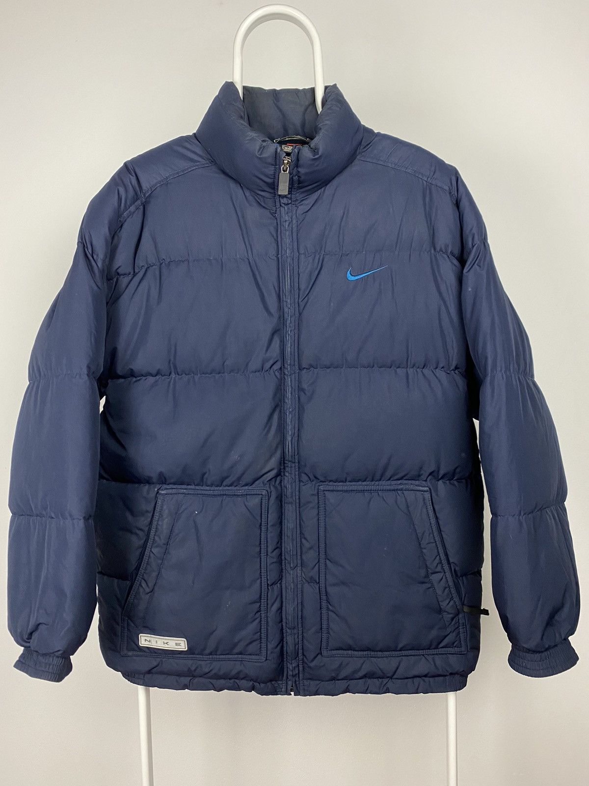 Nike × Vintage 90s Nike vintage navy puffer jacket big swoosh baby blue Size US XL / EU 56 / 4 - 3 Thumbnail