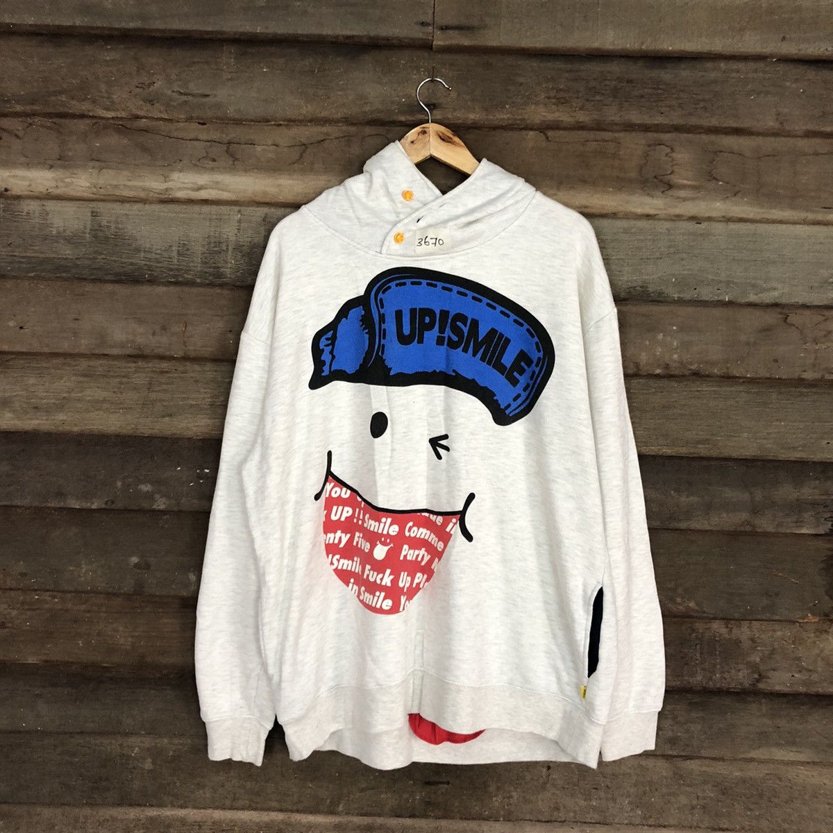 image of Vintage Up Smile Japan Big Logo White Sweatshirt 3697, Men's (Size 2XL)