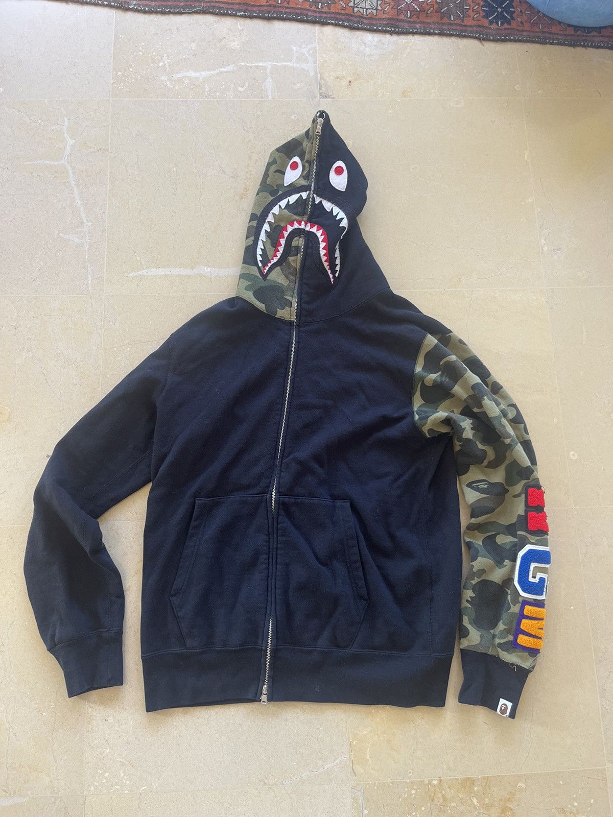 Bape shark full zip online hoodie camo sleeve black