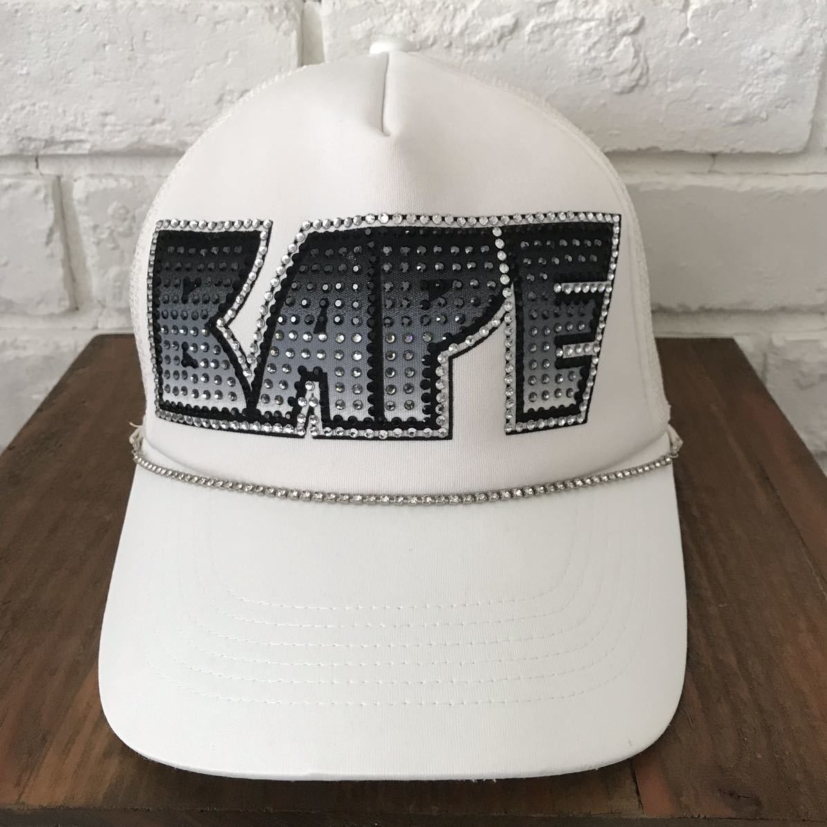 image of Bape Kiss Logo Swarovski Trucker Hat Cap Ape Nigo in White, Men's