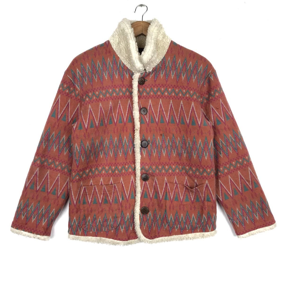 Native × Vintage Vtg NAVAJO Fleece Jacket Sherpa Sheep Lining Art Satis Club Size US S / EU 44-46 / 1 - 1 Thumbnail