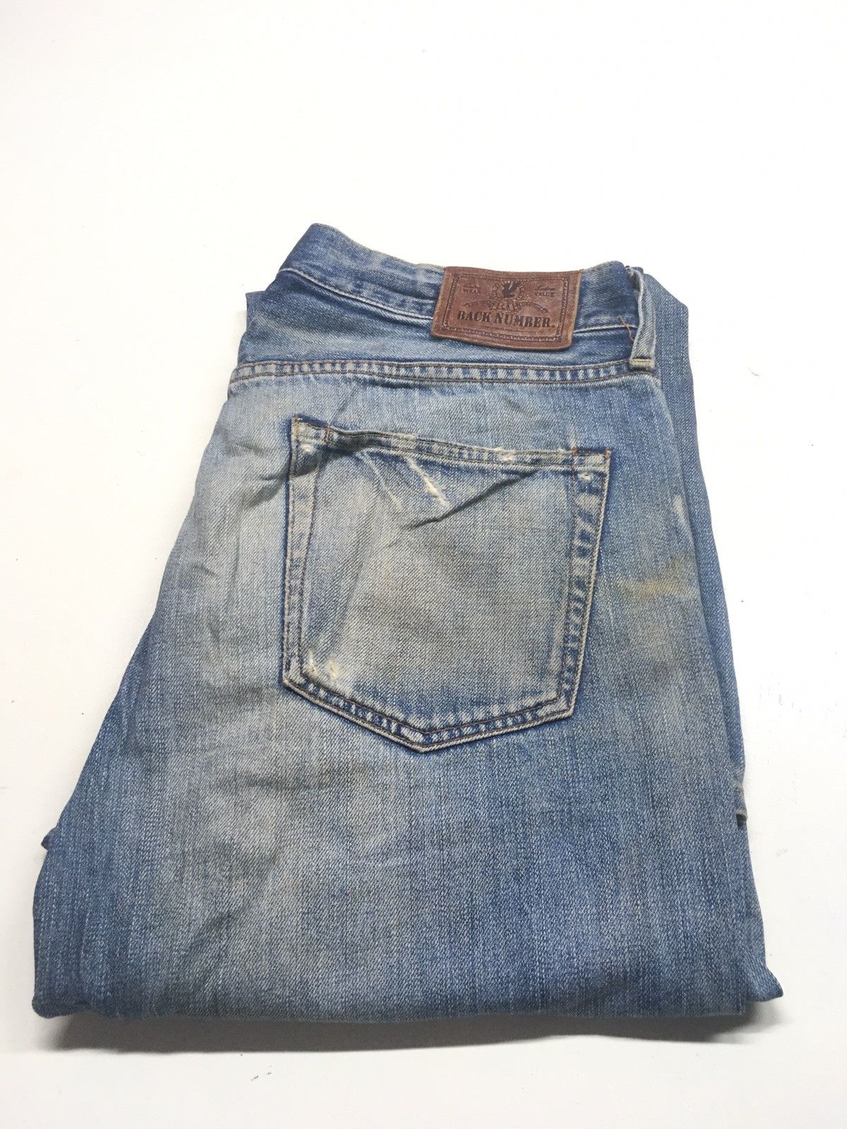 image of Rusty Back Number Blue Wash Distressed Denim, Men's (Size 34)