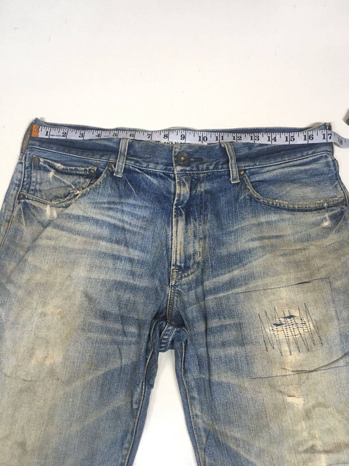 Japanese Brand × Vintage vintage rusty Back number blue wash distressed denim Size US 34 / EU 50 - 4 Thumbnail