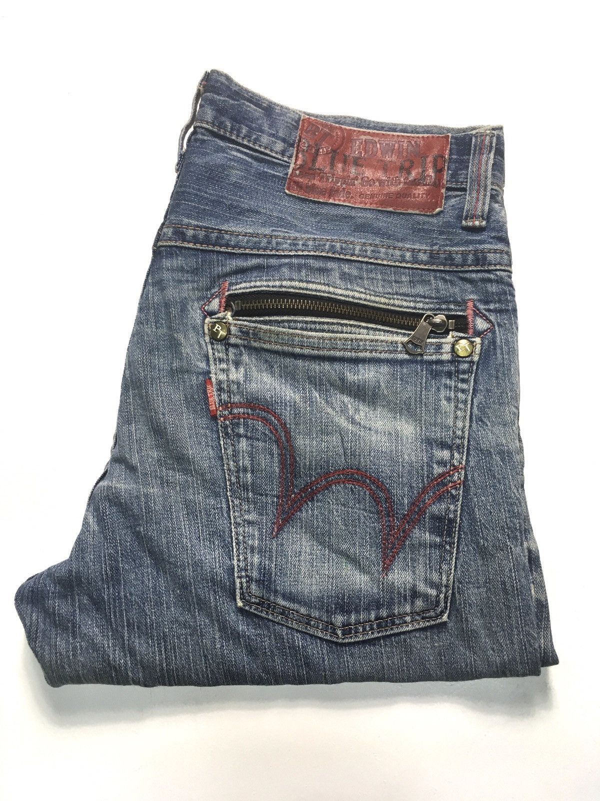 Edwin × Japanese Brand × Vintage Vintage Edwin blue trip distressed denim Size US 33 - 1 Thumbnail