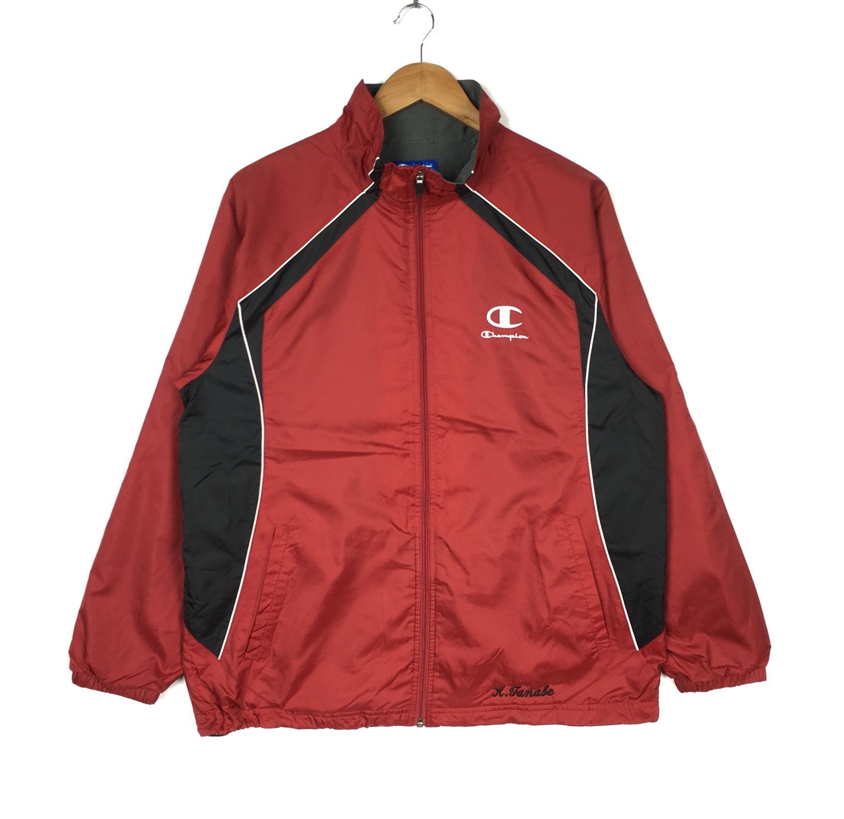 image of Vintage Champion Windbreaker Colour Two Tones Sweater in Red, Men's (Size Large)