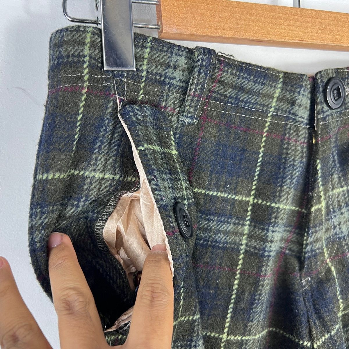 Japanese Brand RÖVTSKI Cargo Pants Wool Checkered Drop Crotch Unstructured Size US 31 - 7 Thumbnail