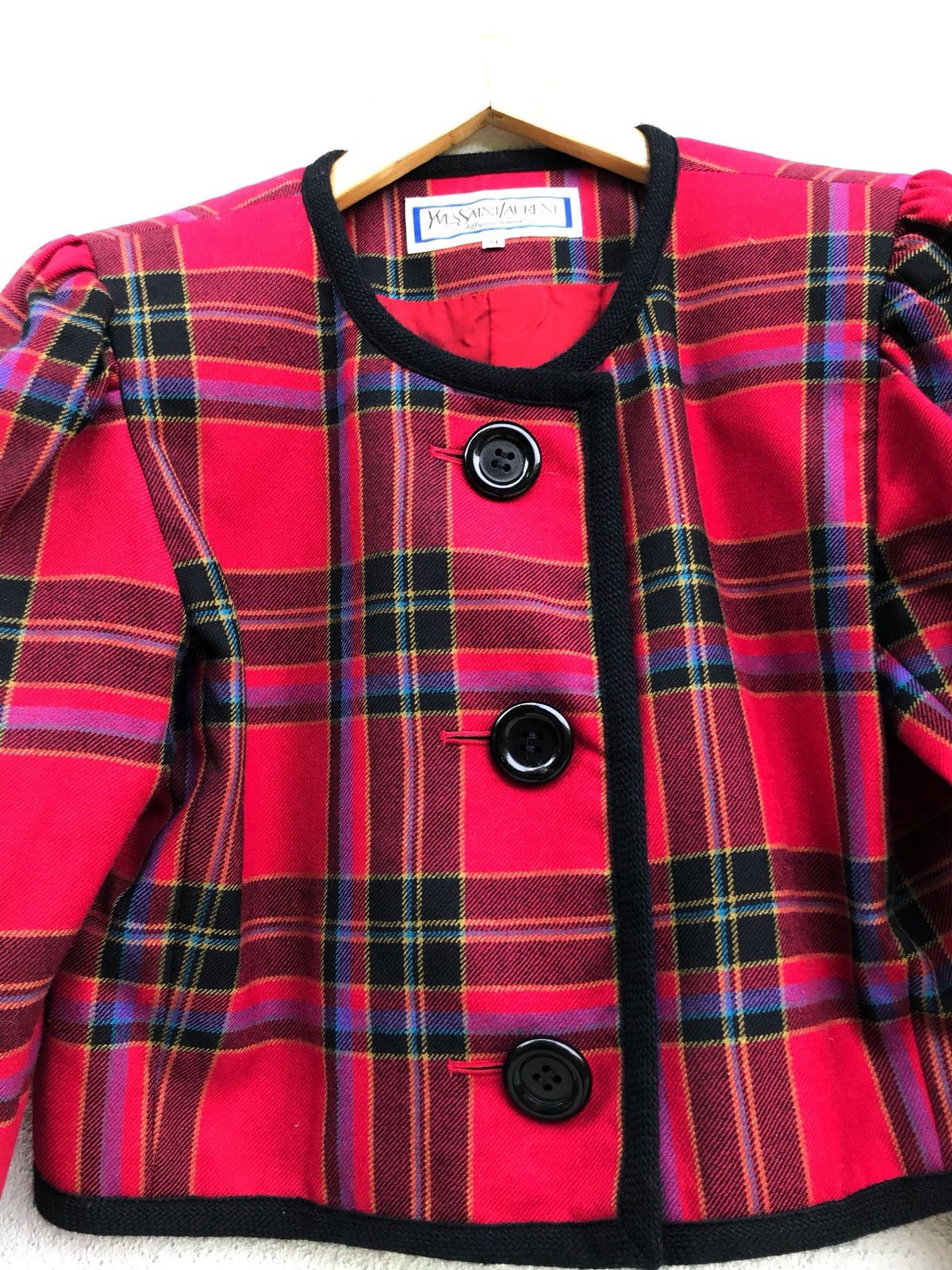Yves Saint Laurent Vintage Yves Saint Laurent Checked Crop Wool Jacket Size US XS / EU 42 / 0 - 6 Thumbnail