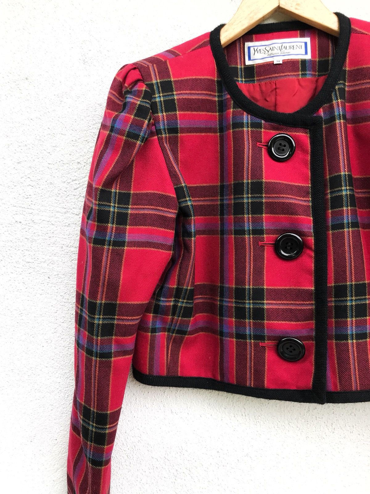 Yves Saint Laurent Vintage Yves Saint Laurent Checked Crop Wool Jacket Size US XS / EU 42 / 0 - 4 Thumbnail