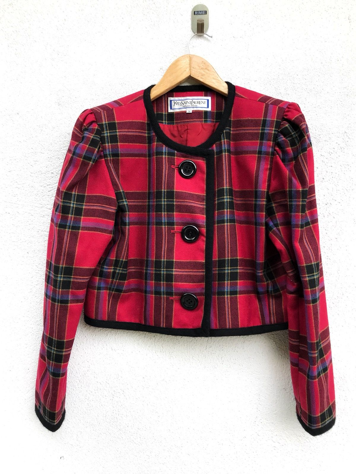 Yves Saint Laurent Vintage Yves Saint Laurent Checked Crop Wool Jacket Size US XS / EU 42 / 0 - 1 Thumbnail