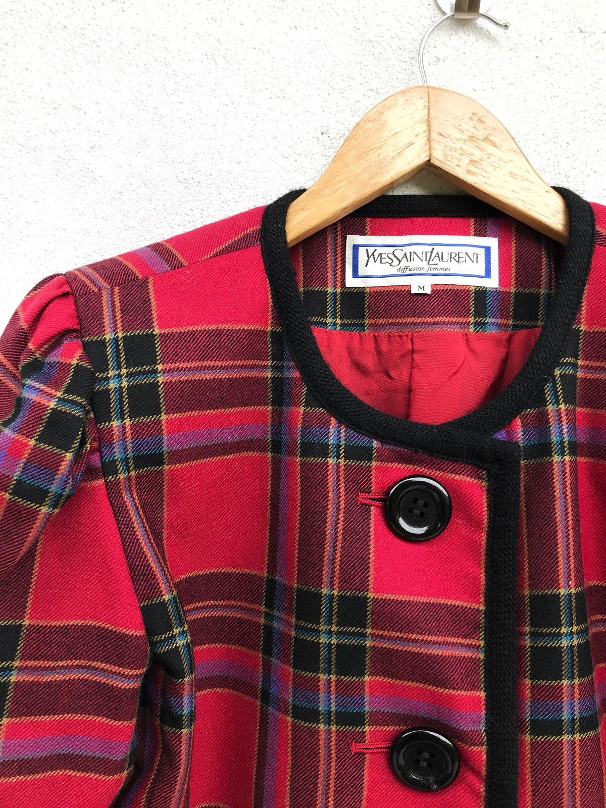 Yves Saint Laurent Vintage Yves Saint Laurent Checked Crop Wool Jacket Size US XS / EU 42 / 0 - 5 Thumbnail