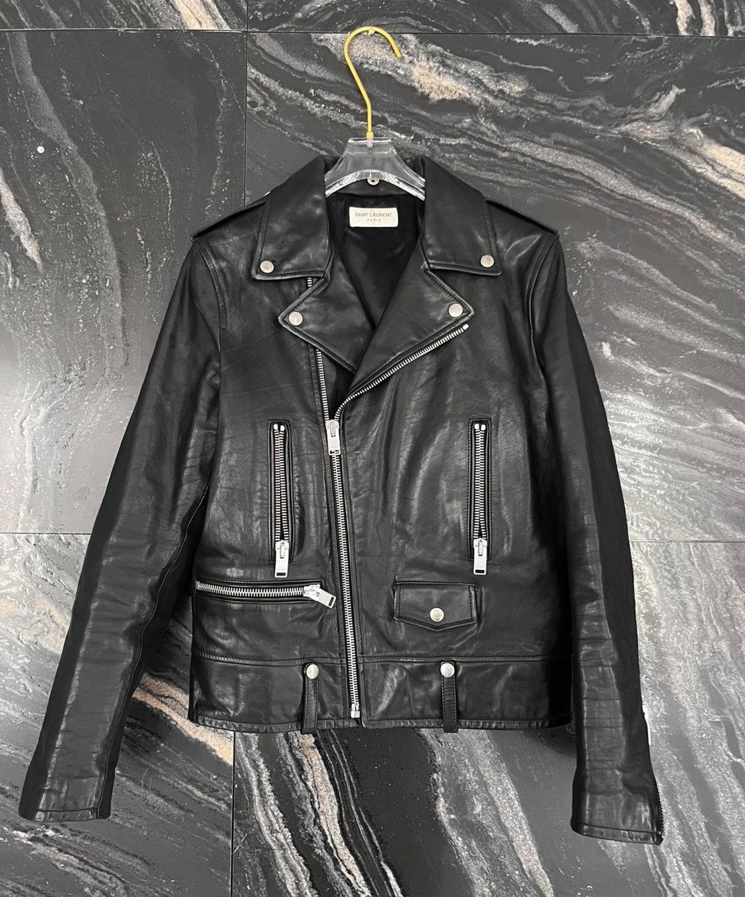 Saint Laurent Manipulating knife elbow zip leather jacket