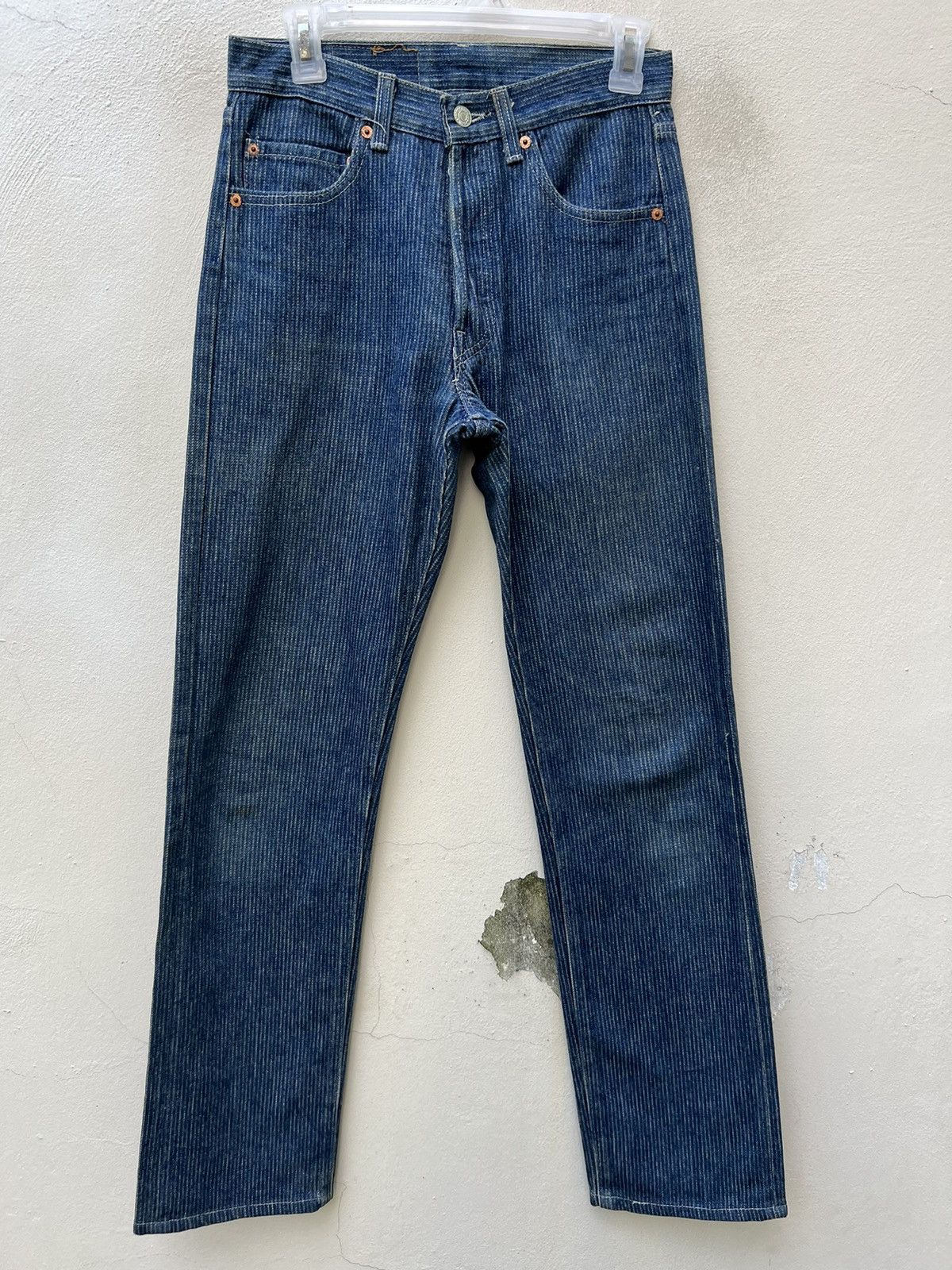 Levi's RARE!! Vintage 80s Levi’s 501 Striped Twill Blue Denim Jeans Size US 28 / EU 44 - 6 Thumbnail