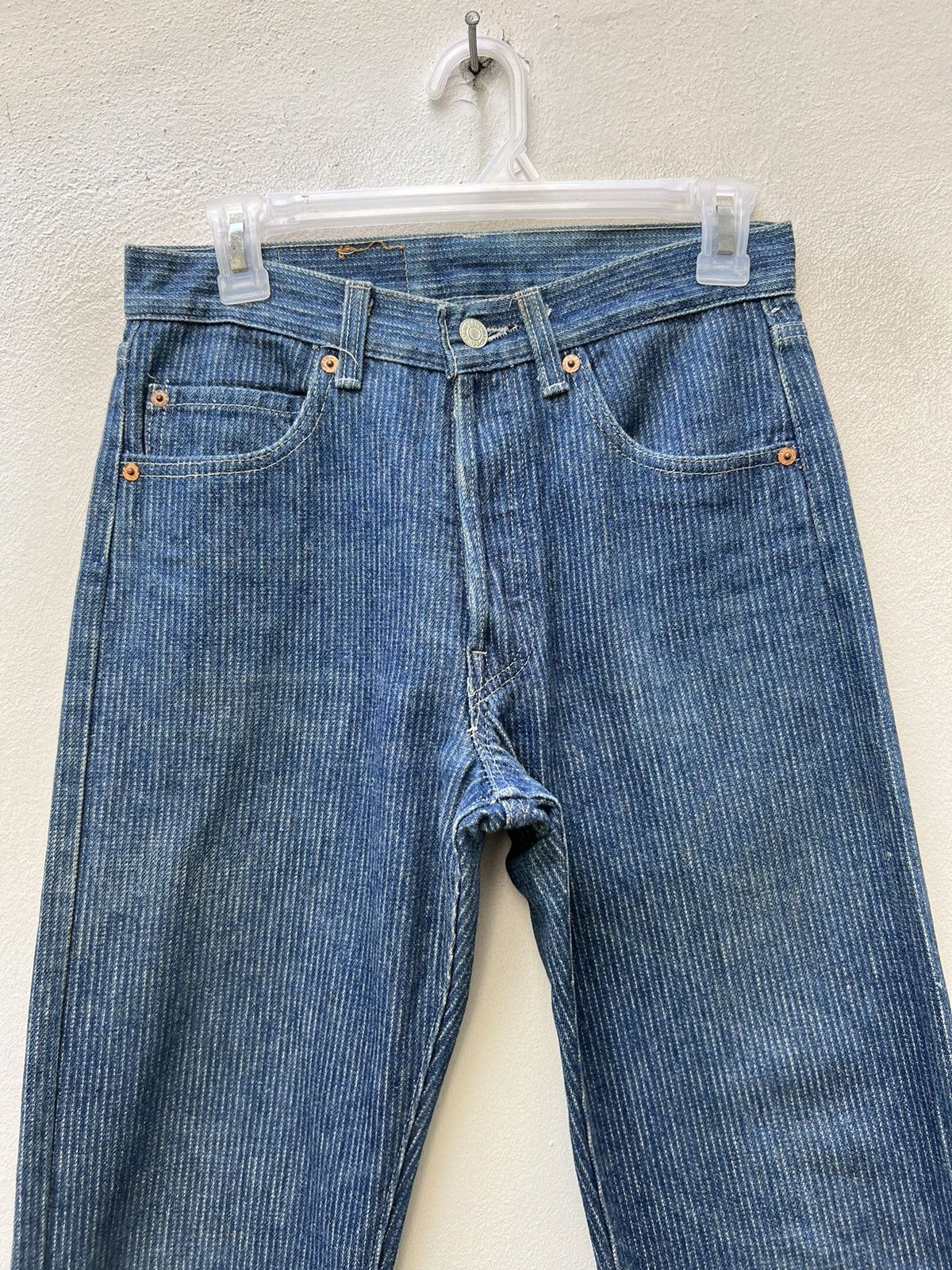 Levi's RARE!! Vintage 80s Levi’s 501 Striped Twill Blue Denim Jeans Size US 28 / EU 44 - 7 Thumbnail