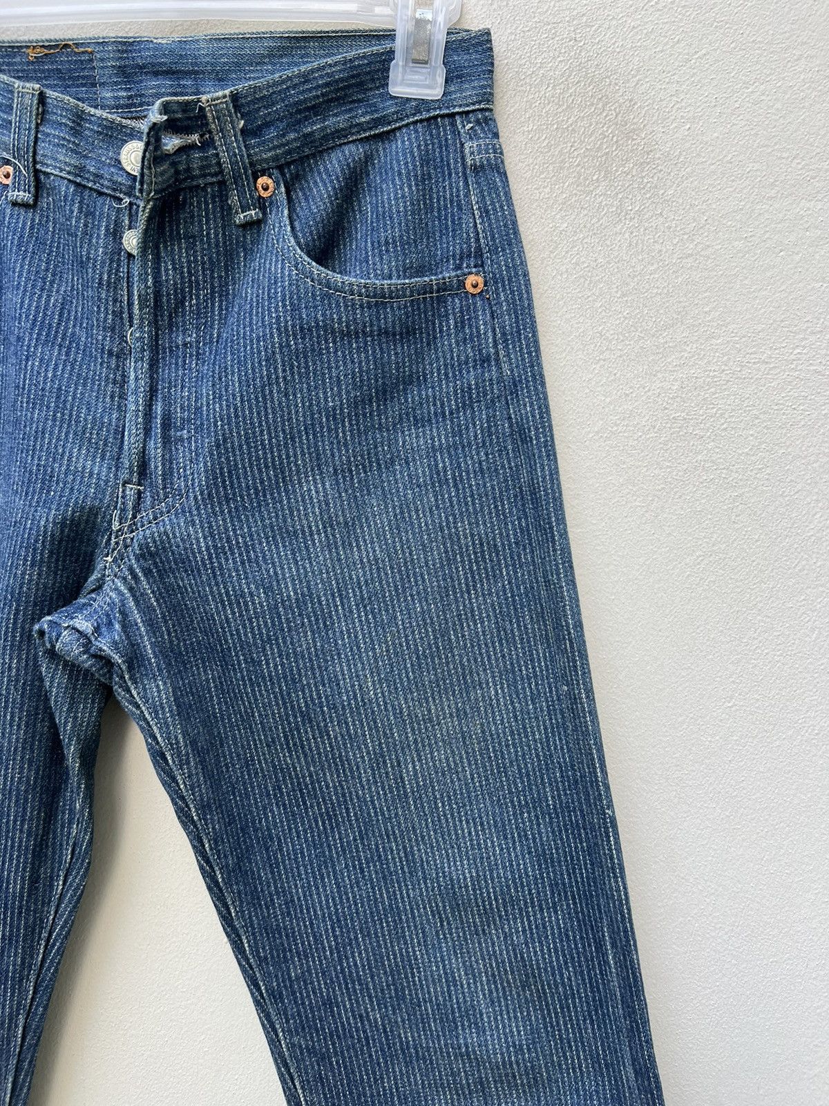 Levi's RARE!! Vintage 80s Levi’s 501 Striped Twill Blue Denim Jeans Size US 28 / EU 44 - 12 Thumbnail