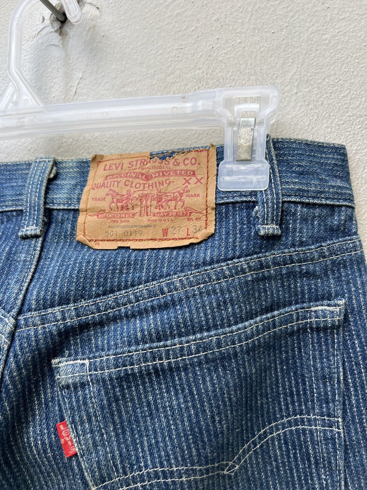 Levi's RARE!! Vintage 80s Levi’s 501 Striped Twill Blue Denim Jeans Size US 28 / EU 44 - 20 Thumbnail
