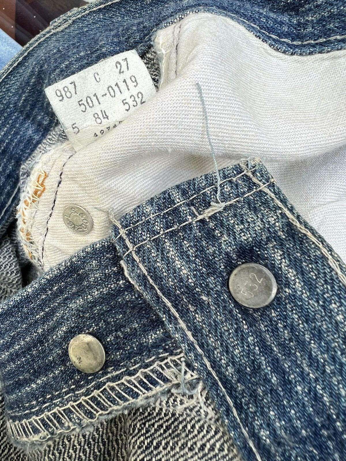 Levi's RARE!! Vintage 80s Levi’s 501 Striped Twill Blue Denim Jeans Size US 28 / EU 44 - 22 Thumbnail
