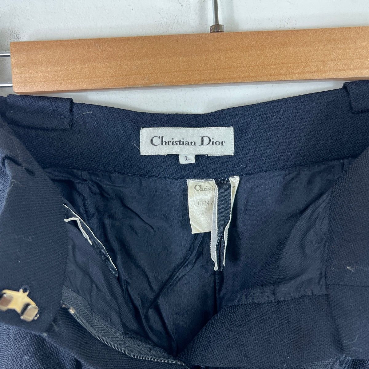 Dior Vintage Christian Dior Pleated Navy Wool Trousers L 90s Size 28" / US 6 / IT 42 - 6 Thumbnail