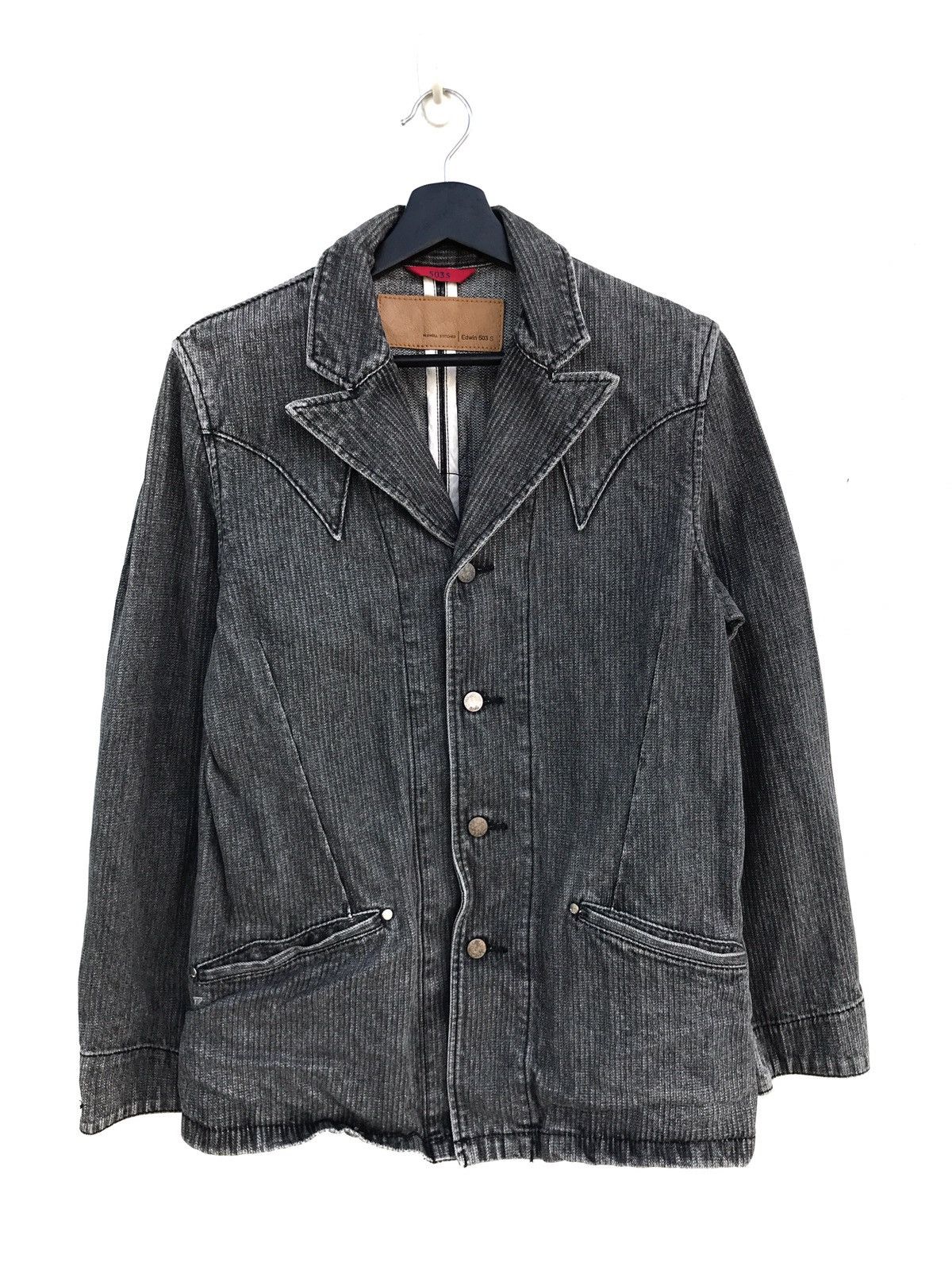 Edwin Vintage Edwin Black Distressed Denim Chore Worker Jacket Size US S / EU 44-46 / 1 - 1 Thumbnail
