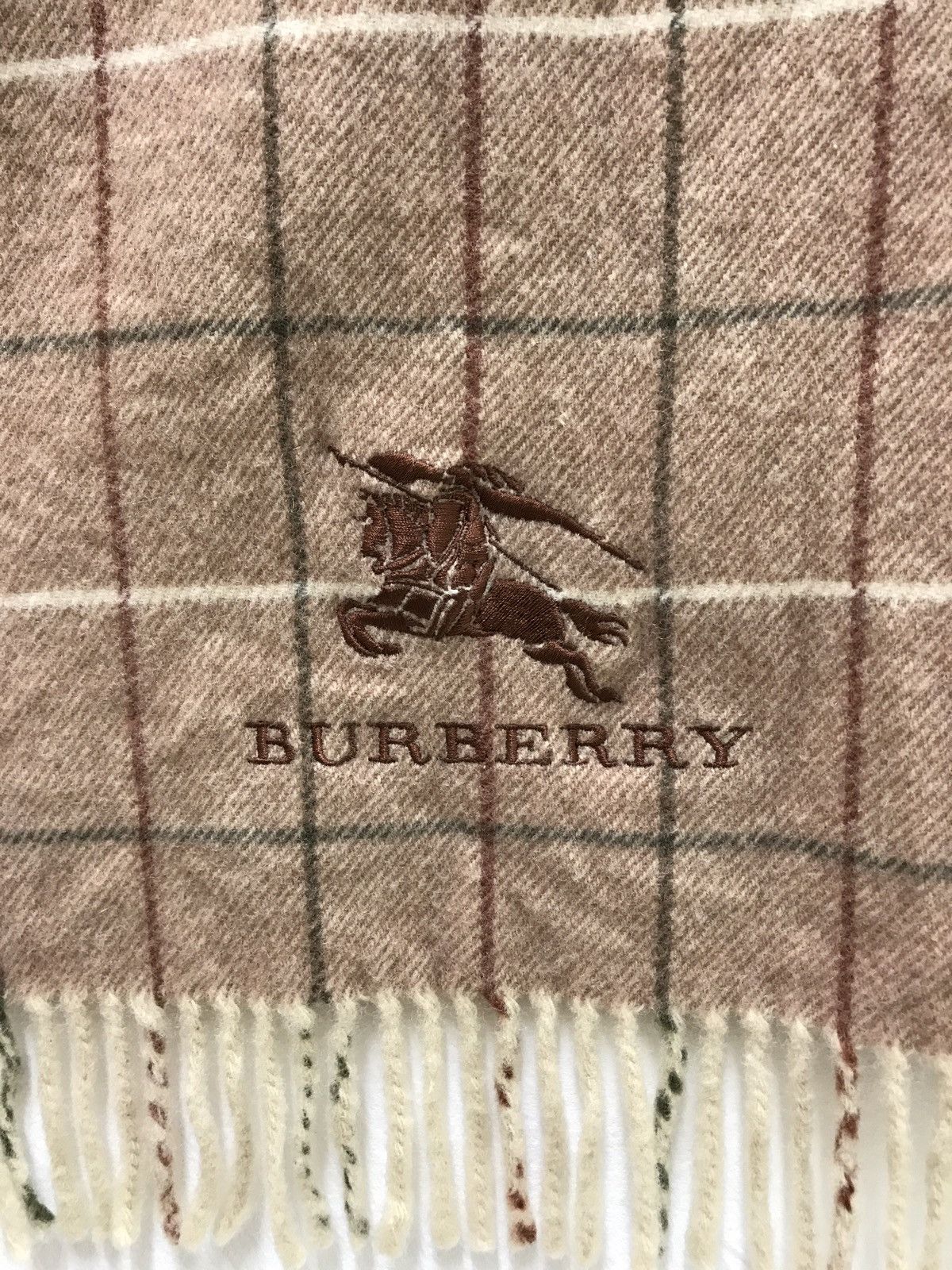 Burberry 🐎Burberry London Wool Scarf Embroidery Iconic Logo Tartan Size ONE SIZE - 4 Thumbnail