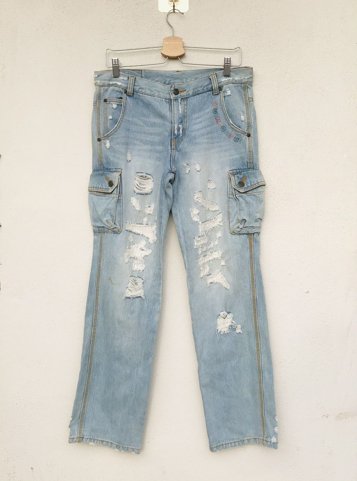 Japan Blue × Japanese Brand Blue Moon Blue multicolor embroidered distressed denim Size US 29 - 4 Thumbnail