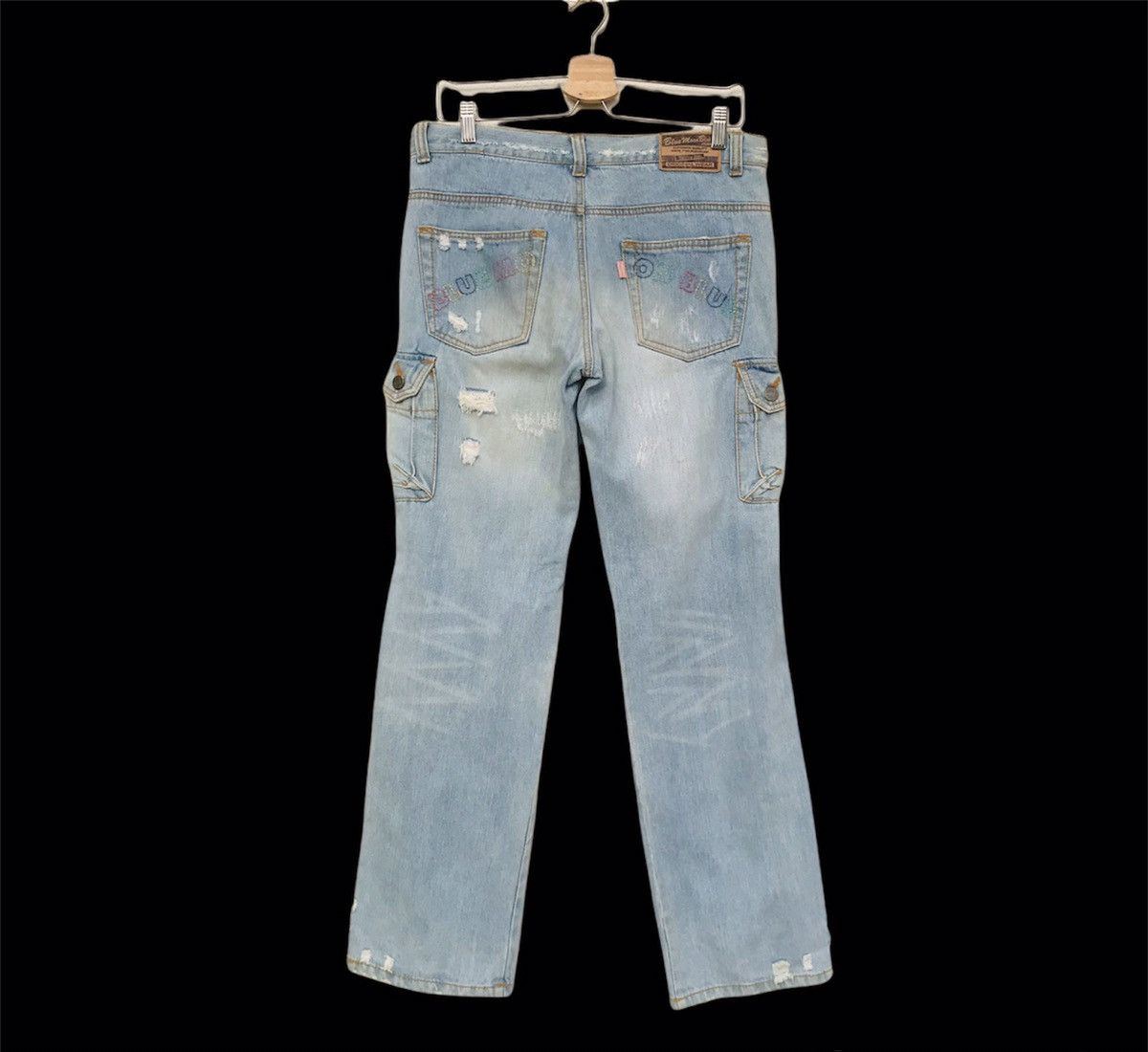 Japan Blue × Japanese Brand Blue Moon Blue multicolor embroidered distressed denim Size US 29 - 3 Thumbnail