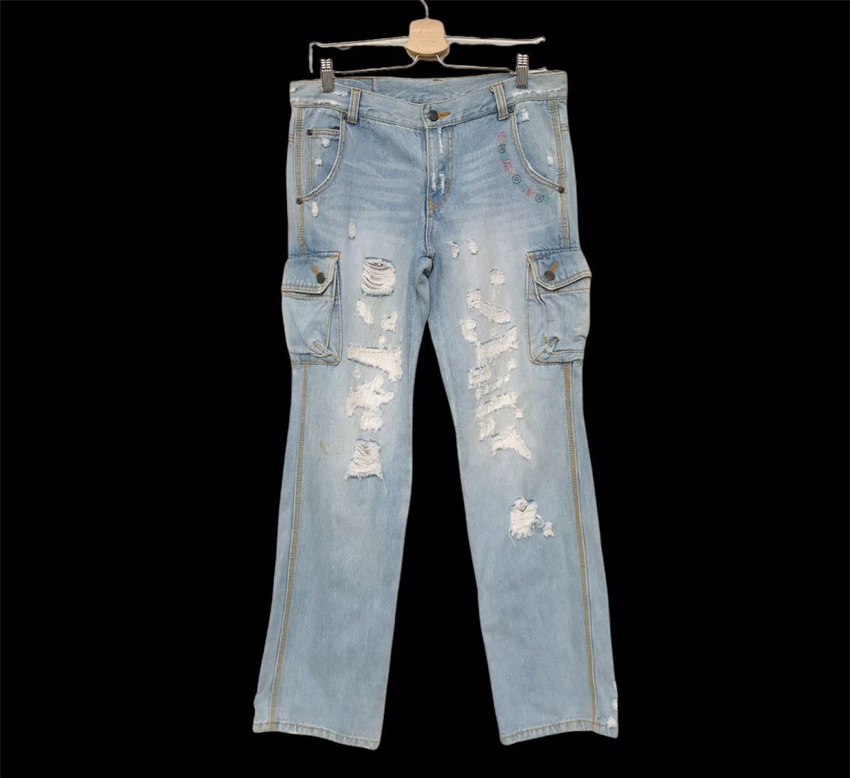 Japan Blue × Japanese Brand Blue Moon Blue multicolor embroidered distressed denim Size US 29 - 1 Thumbnail