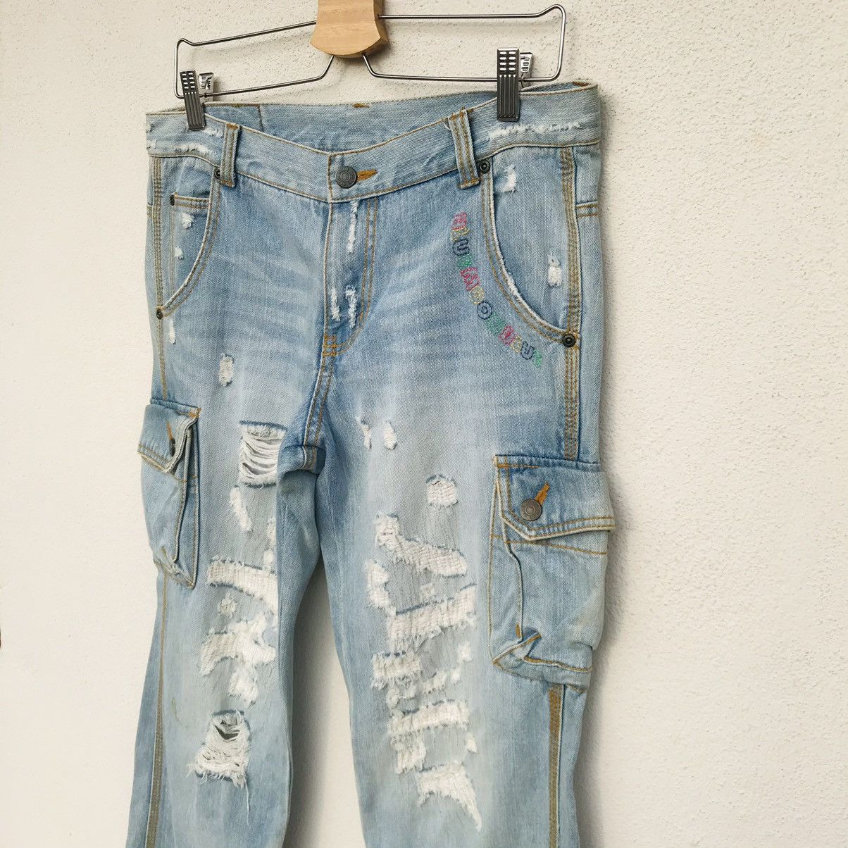 Japan Blue × Japanese Brand Blue Moon Blue multicolor embroidered distressed denim Size US 29 - 9 Thumbnail